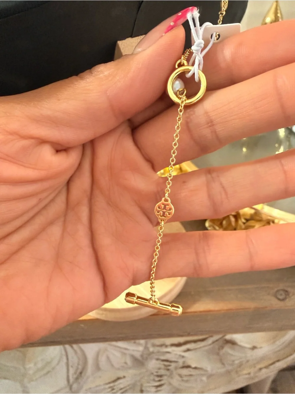 Tory Burch Gold-Tone Pearl Station Long Necklace